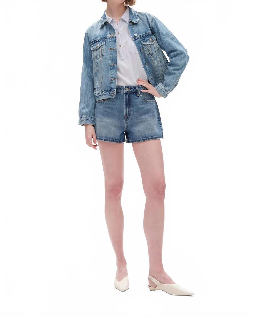 NEW BAYEAS mid rise rigid denim shorts in medium blue